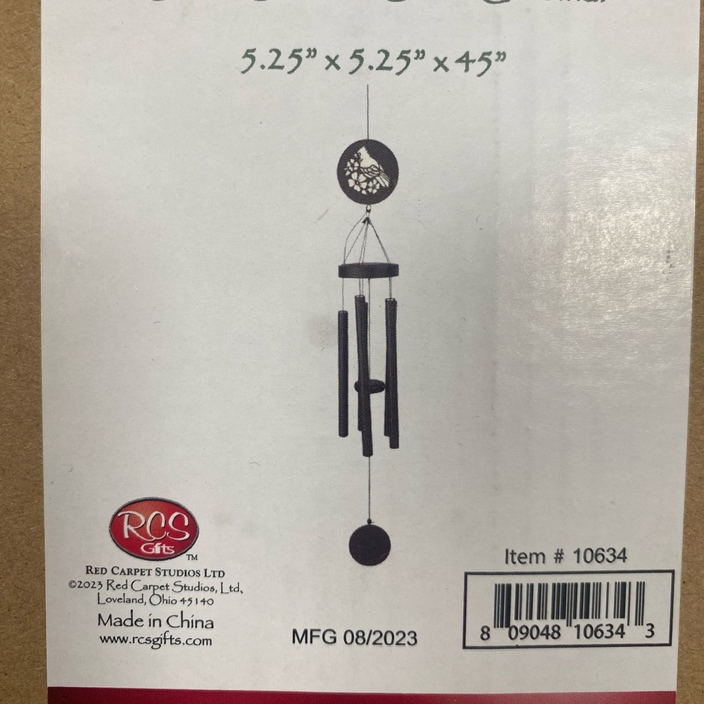Red Carpet Studios Cardinal Bird Outdoor Chimes Black Metal LED Shadow Solar
